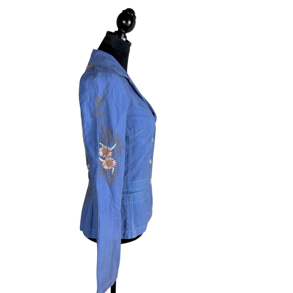 JOHNNY WAS Blue Floral Embroidered Jacket Button Small Boho Whimsy - Picture 5 of 9